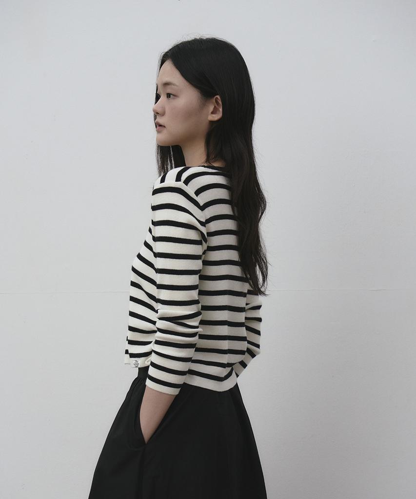 THE GREEN LAB Striped Shirred Knit [White]