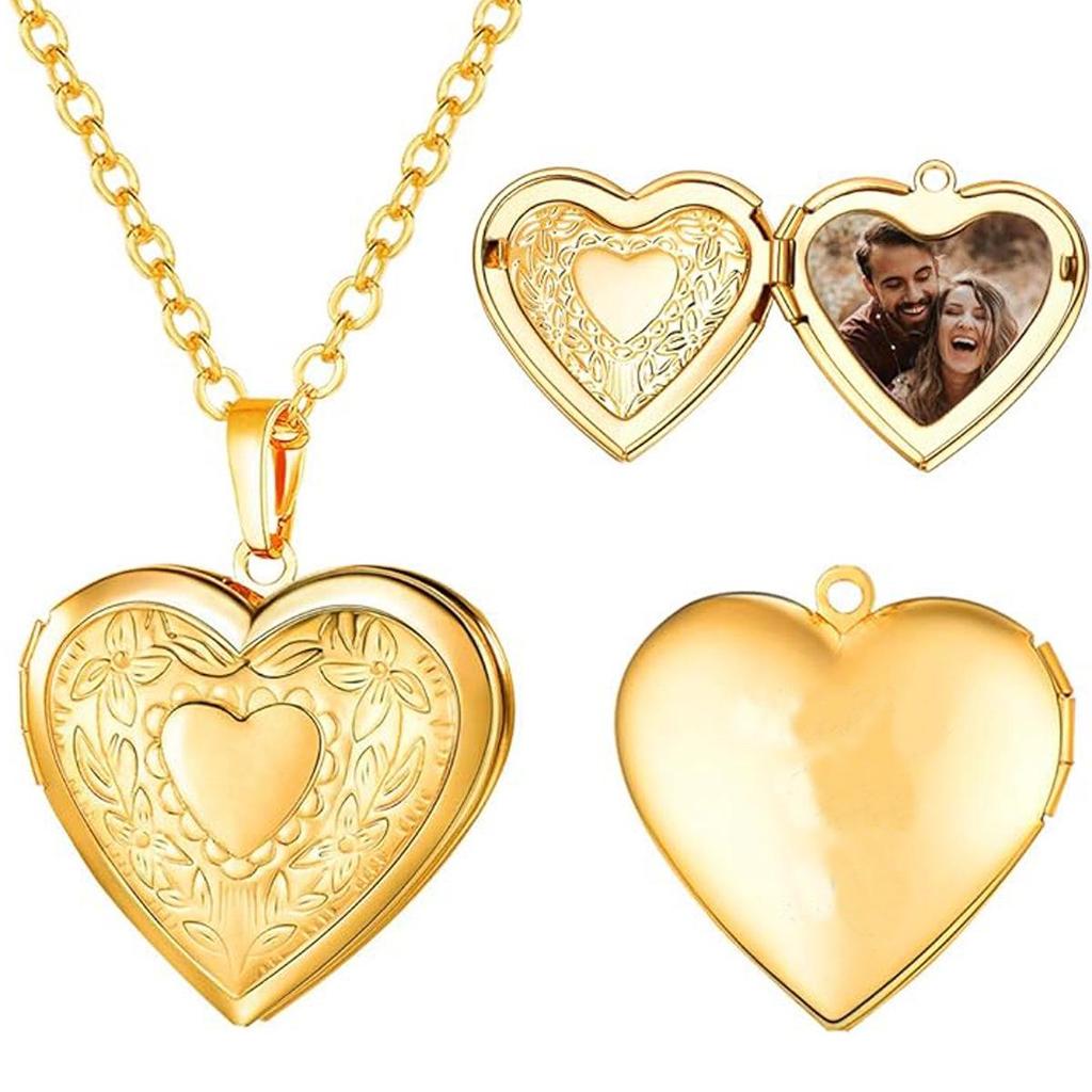 Engravable Heart Pattern Stainless Steel Pendant Necklace - DIY Photo Locket for Couples