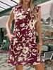 Women's Boho Floral Shirt Dress V Neck Collar Cap Sleeve Loose Dress with Pockets