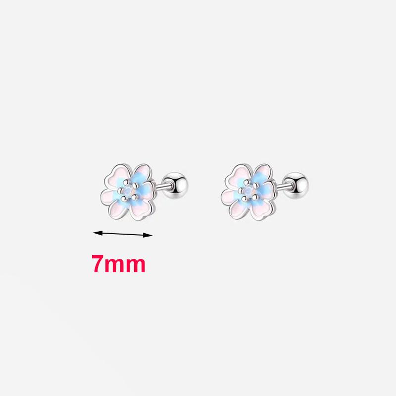 Silver Enamel Flower Bead Screw Plant Stud Earrings For Women Classic Fine Jewelry Exquisite Accessories