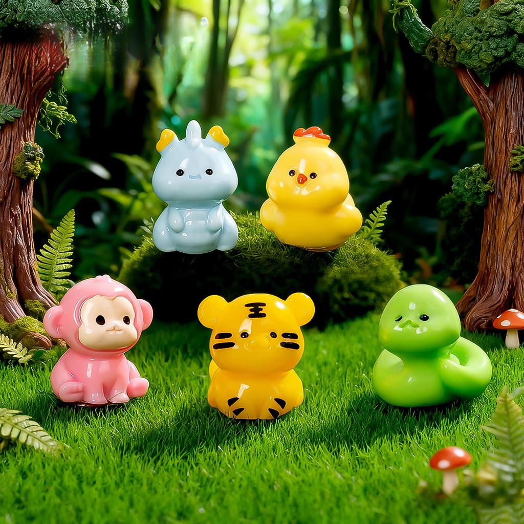 12Pcs/set Multicolors Cartoon Mini Zodiac Animal Miniatures Resin Ornaments Fairy Garden Decoration Moss Terrarium Micro Landscape