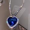 Lady Necklace Exquisite Big Rhinstone Shiny Ocean Heart Long-lasting Lady Party Pendant Neck Jewelry