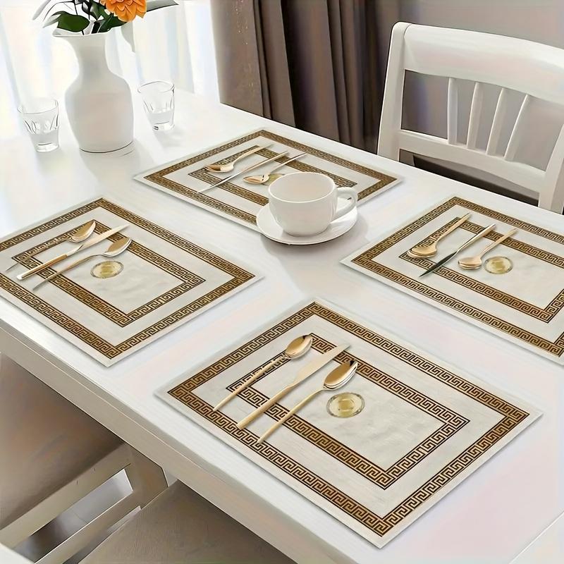 6er Set Moderne Luxus Europäischer Stil Goldenes Geometrisches Muster Tischsets, Saisonale Tägliche Feiertagsdekoration, Geeignet für Zuhause Küche Esszimmer