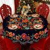 Mexican Floral Tablecloth Round Table Cover with Scalloped Edge Colorful Flower Folk Art Pattern