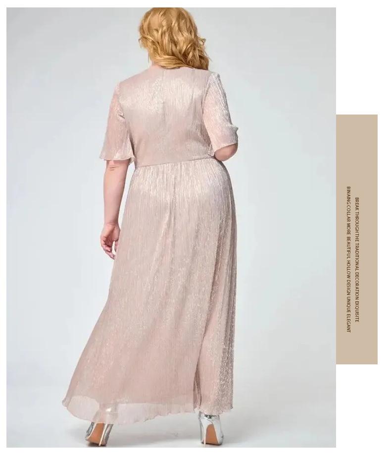 European and American Style Mesh A-Line Dress - Solid Color, Waist-Slimming, Fashion Plus Size Women's Clothing