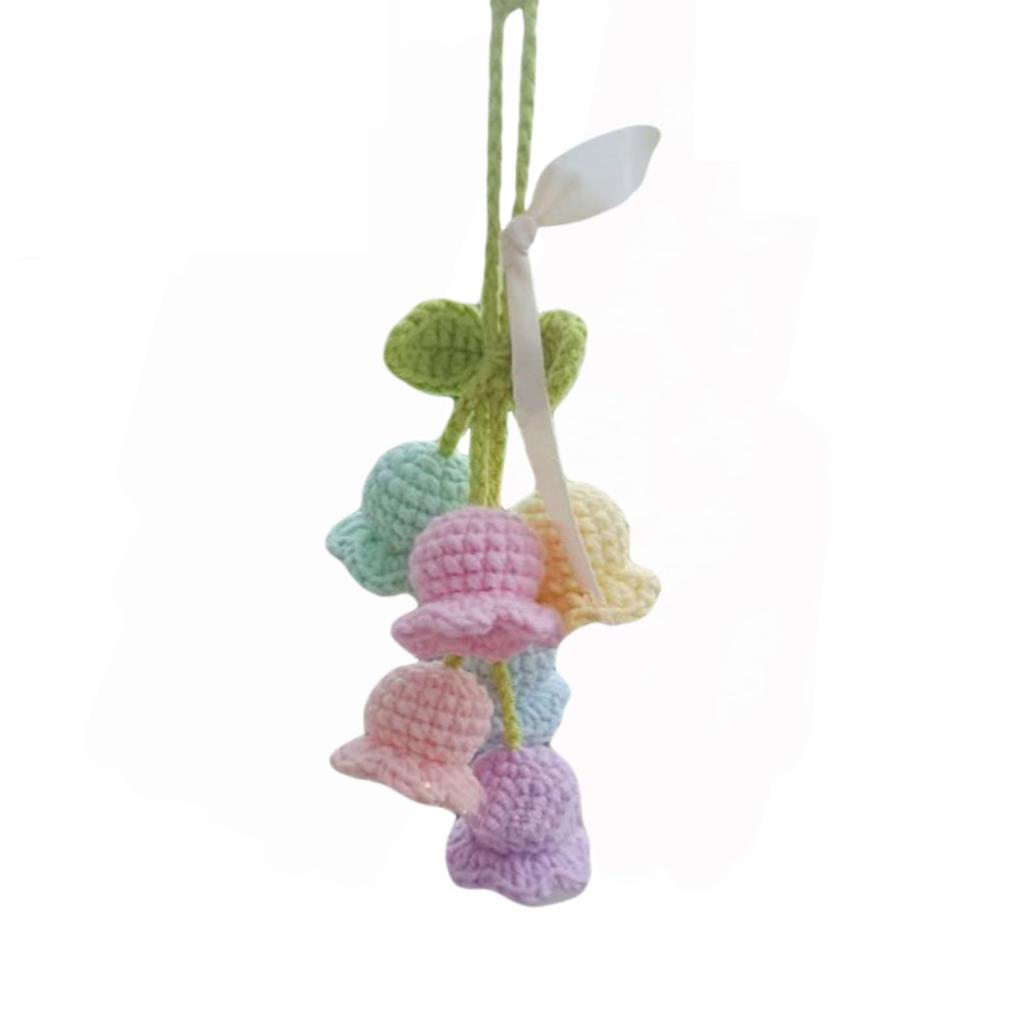 Lily Of The Valley Handmade Crochet Flowers Car Pendant Decora Artificial Flowers Hanging Decoration Car Pendant Knitted Flower