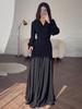 2025 Spring Black Chiffon Dress: European & American Style Design for Women