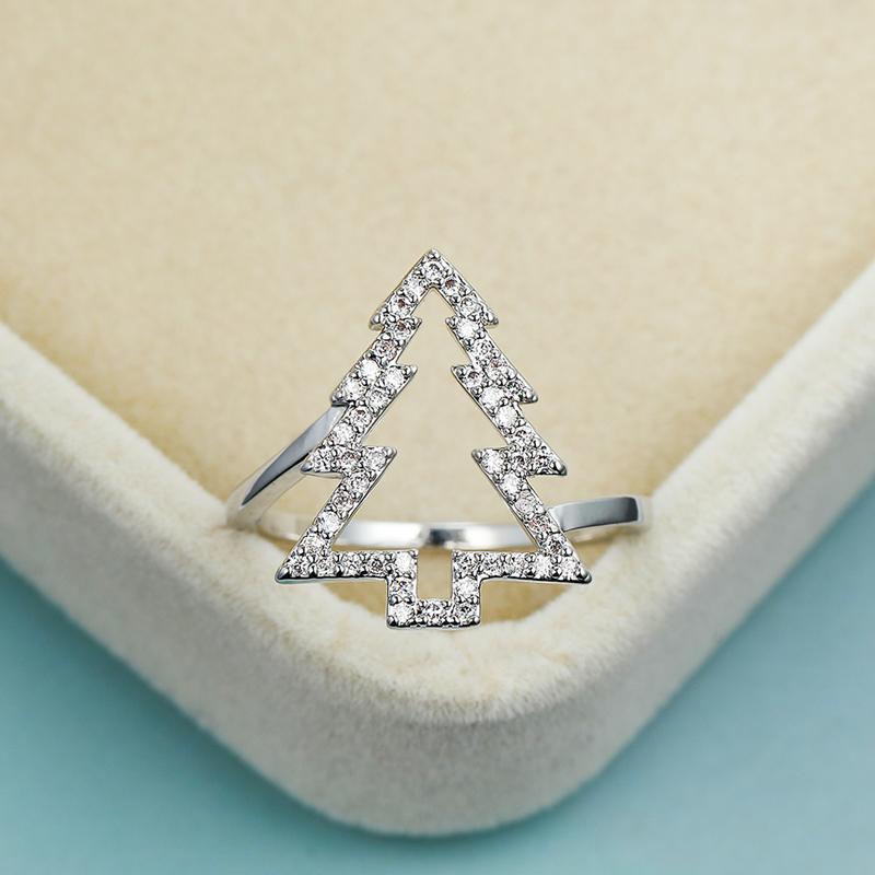 

Серебряные кольца для женщин в виде рождественской елки с кристаллами и кубическим цирконием, ювелирные украшения для вечеринок 10 серебряный