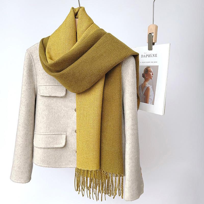 Double-Sided Solid Color Imitation Cashmere Scarf with Tassels – Cozy Korean Autumn/Winter Fashion for Students