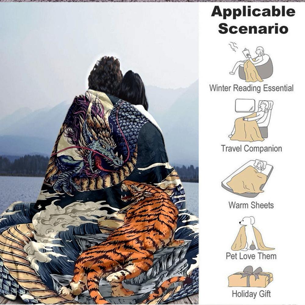 1pc Dragon Tiger Print Blanket - Perfect Gift for Birthdays, Christmas & Halloween- Soft, Warm & Versatile yy250909090