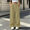 Women's Corduroy Drawstring Wide Leg Pants with Pockets - Loose Fit Casual Trousers for Daily Wear