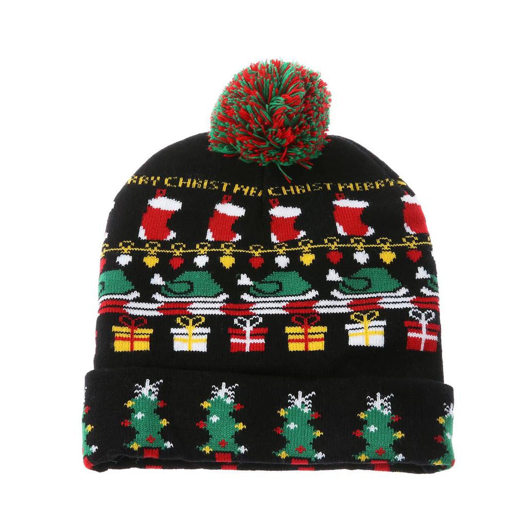 Colorful Dazzling LED Christmas Hat Holiday Pompom Ball Knitted Winter Beanie for Adults and Children Festive Party Hat