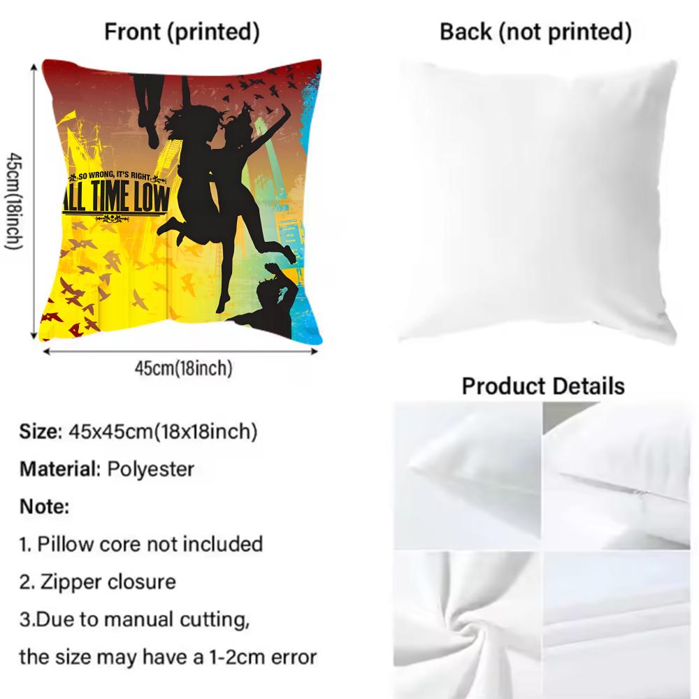 all time low rock band Cushion Cover Reversible Plush Pillow Cover – For car, sofa, bedroom, perfect as a gift.