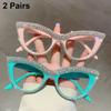 2 Pairs Per Set Cat Eye Glasses with Rhinestones Women Fashion Brand Design Optical Frames Trendy Chic Casual Decor Eyeglasses