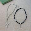 Punk Silver Color Cross Pendant Necklaces for Women Vintage Metal Double Layered Choker Necklaces Party Jewelry Gifts