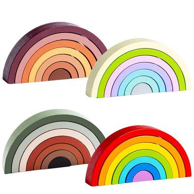 Bogenbrücke Regenbogen Stapelbaustein Kinder Montessori Lernspiele Farbe und Form Kognitive Holzspielzeug für Kinder