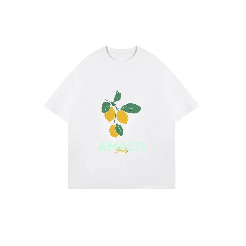 White Oversized T Shirt With Lemon And Amalfi Italy Print For Casual Wear