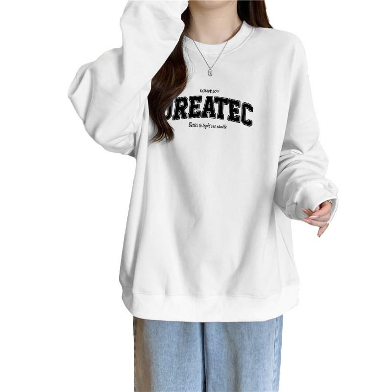 Womens Long Sleeve Hoodie Loose Fit Age-Reducing Versatile Colorblock Korean Style Fleece Lined Thick Top