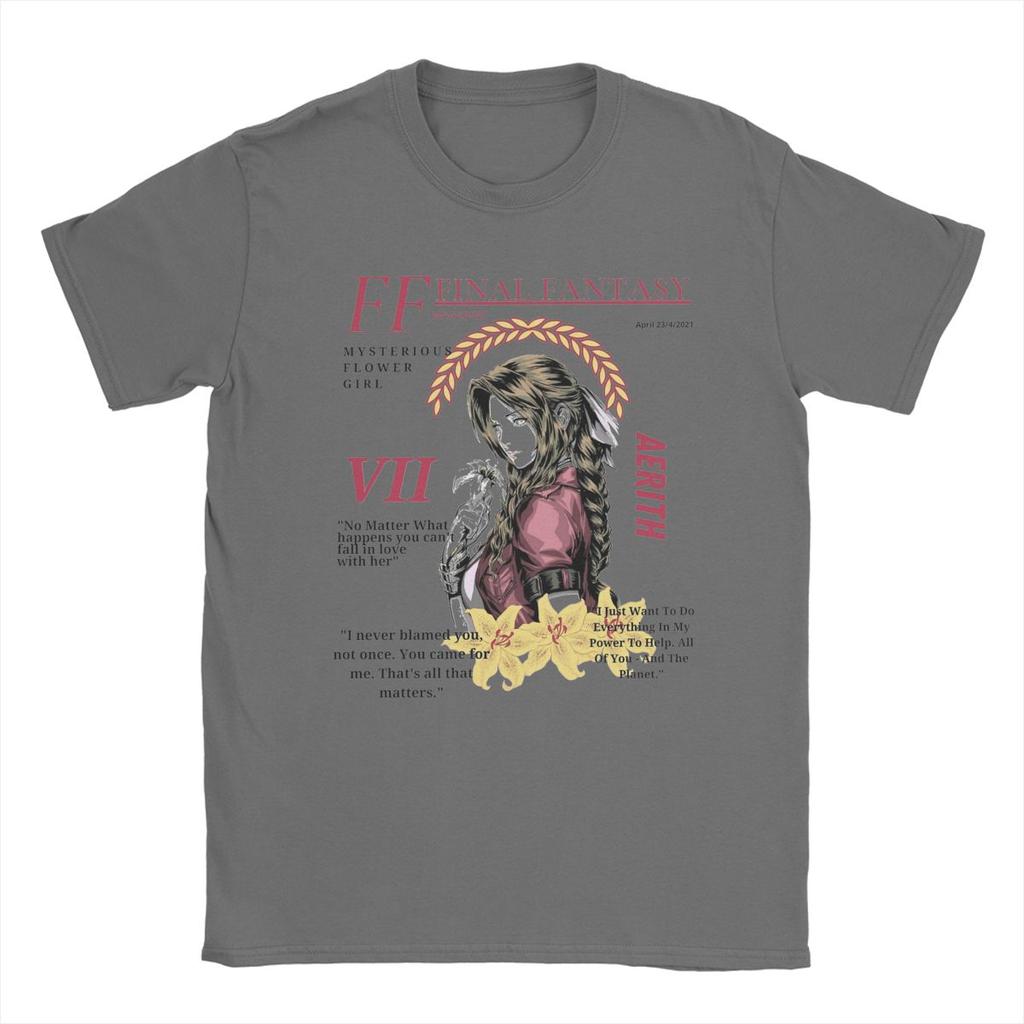 Aerith Gainsborough FF7 Magazine Final Fantasy Men T Shirts Vintage Tee Shirt Short Sleeve T-Shirts 100% Cotton Birthday Gift
