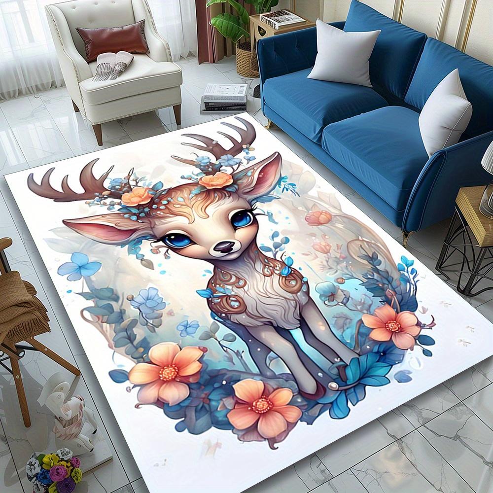 Christmas Deer Carpet Multipurpose 3D Printed Area Rug with  Crystal Velvet, Durable Polyester Chair Mat Sofa Mat Floor
