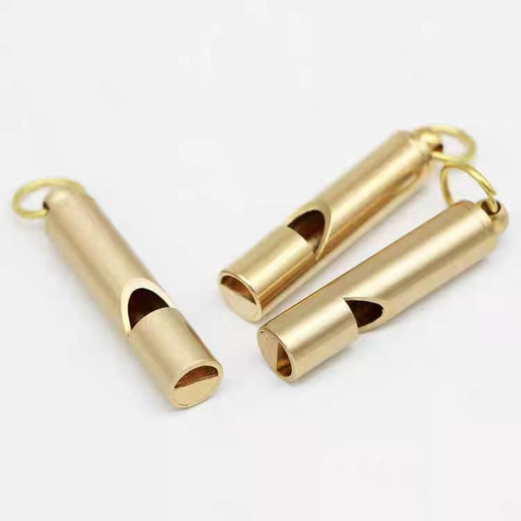 Handmade Brass Survival Whistle Keychain Pendant - Retro Yellow Pure Copper EDC Tool