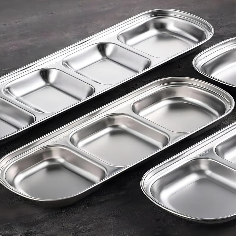 304 Stainless Steel 3-compartment Dip Tray Seasoning Sauce Seasoning Tray BBQ Restaurant Cutlery