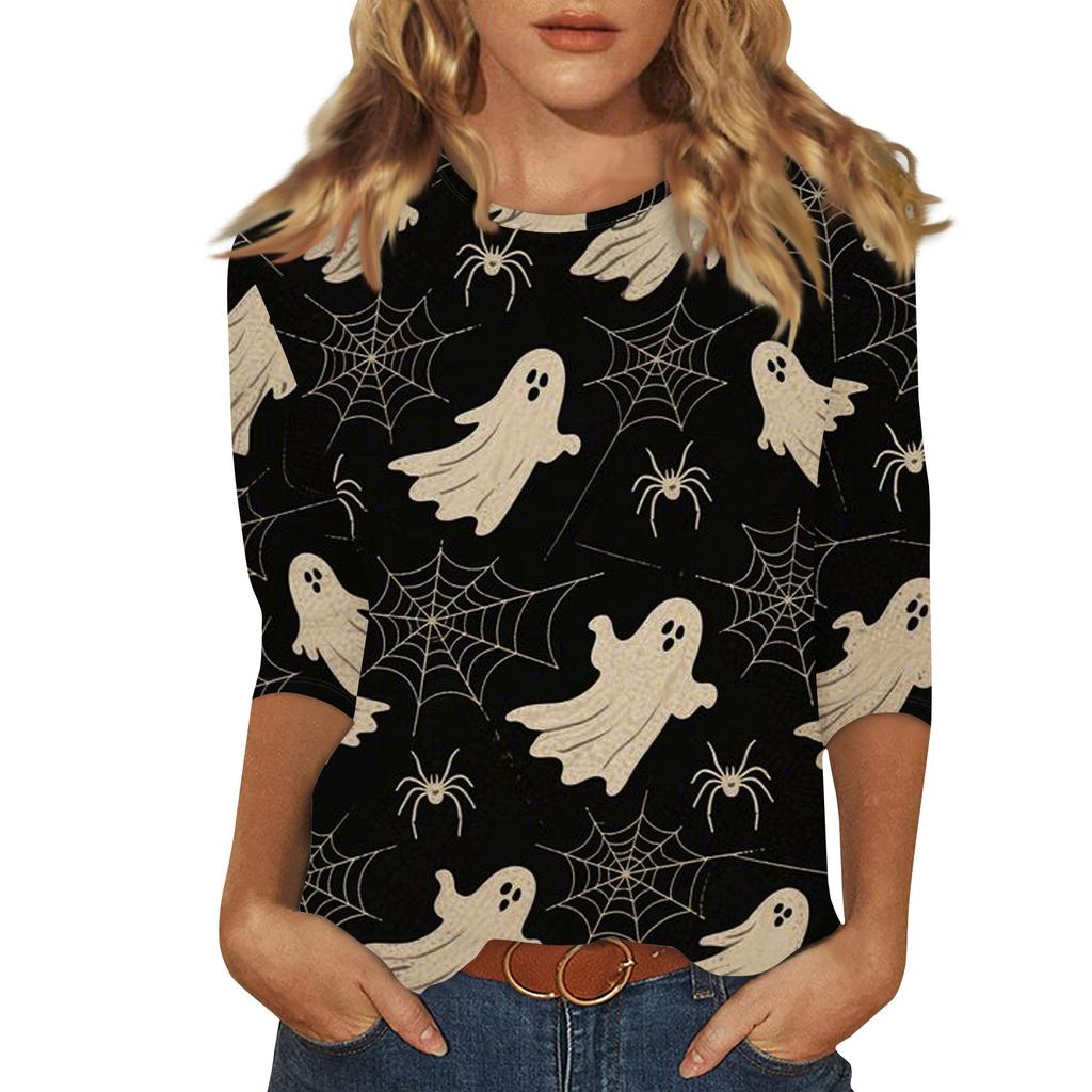 Women's Fashion Casual Round Neck Printed 3/4 T-shirt Top