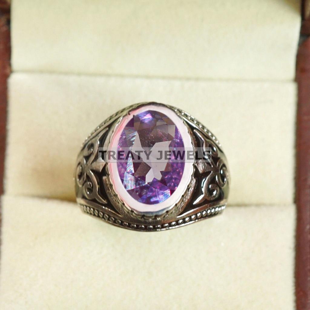 Alexandrit Oval geschliffen Edelstein mit 925er Sterling Silber Ring für Herren #A620 JL375656839631