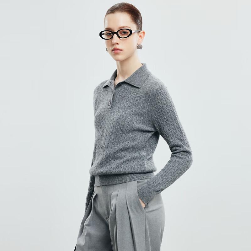 PALUOPO Women's Cashmere Lapel Cable Knit Sweater