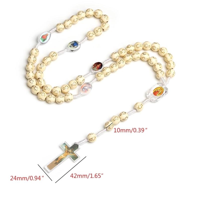 Handmade Plastic Beaded Necklace with Cross Pendant Fashion Catholic Cross Rosary Necklace Jewelry for First Communion
