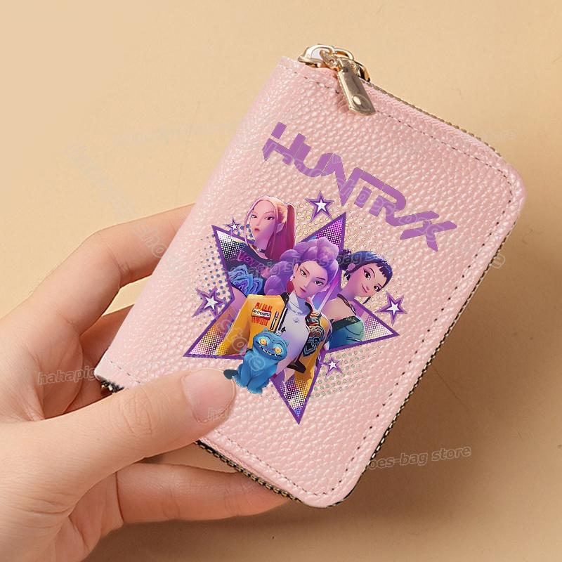 Perfect KPop Demon Hunters Women Short Wallets Pu Leather Credit Card Holder Multi-slot Small Zipper Wallets Female Clutch Coin Purse