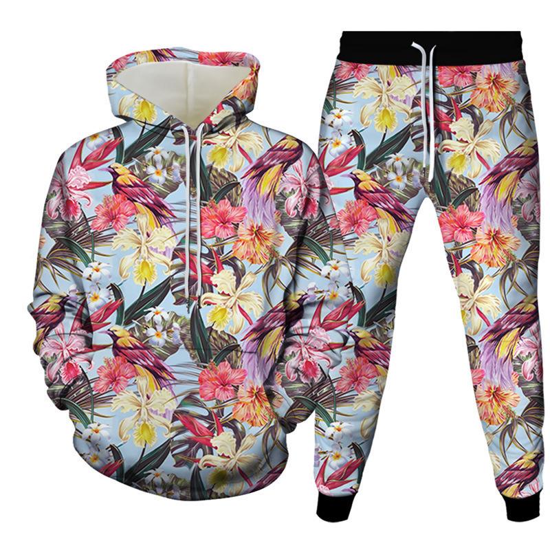 Fashion Floral Flower 3D Print Hoodies Pant Sets Men's Sweatshirts Sweatpants Streetwear Two Piece Suits Tracksuit Man Clothing