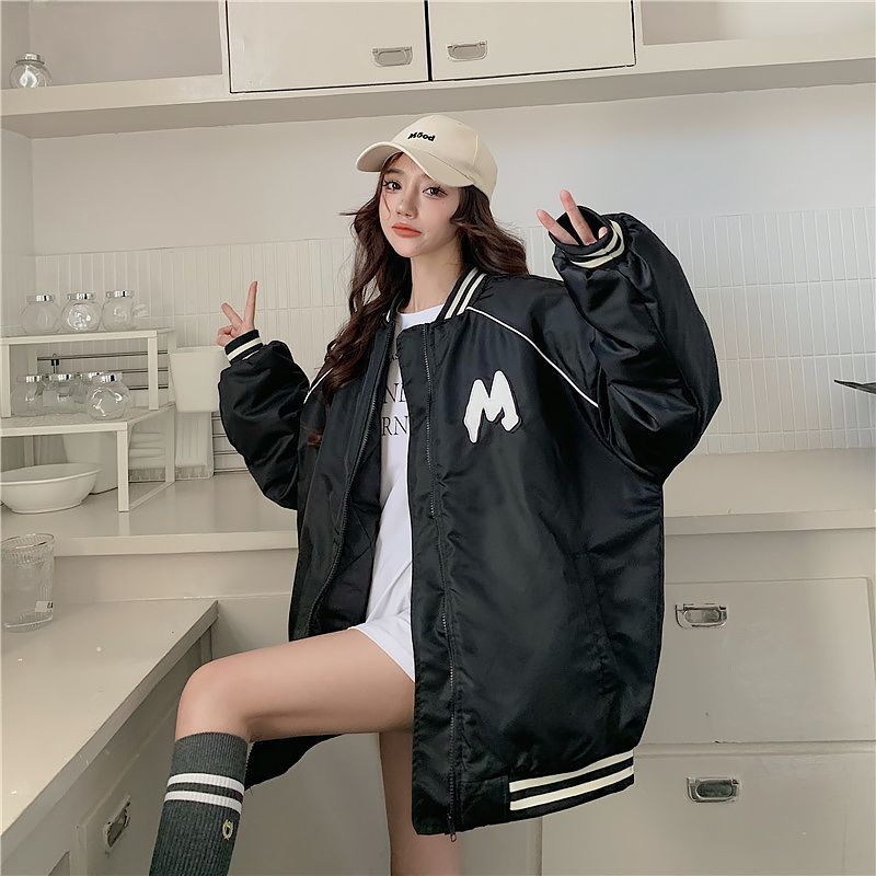 

Женское осенне-зимнее теплое пальто большого размера с утолщенной подкладкой, винтажная куртка оверсайз на молнии, корейская повседневная свободная верхняя одежда S