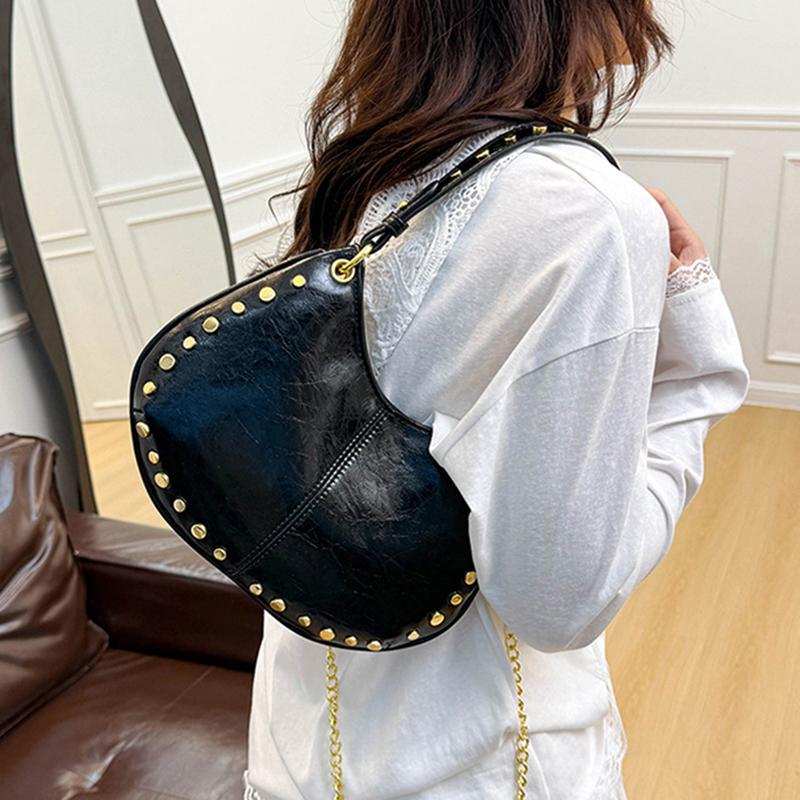 Shoulder Bag for Women Rivet Punk Underarm Bag PU Leather Studded Clutch Purse Trendy Hobo Purse for Work Travel Shopping CLE