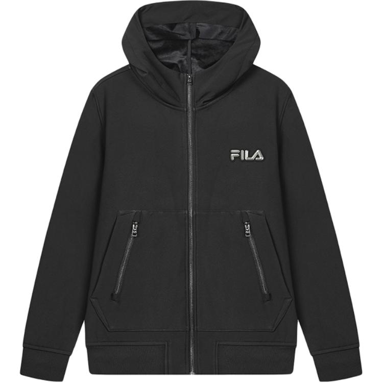 FILA Solid Color Comfortable Casual Hooded Zip Long Sleeve Jacket Men jackets Black F11M349706F-BK