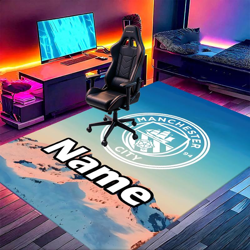 Custom Name Personalized Manchester City FC Print Carpet, Versatile Home Decor Rug, for Playroom, Apartment, Balcony, Entryway, Hallway Gift