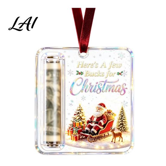 Christmas Tree Money Holder Retro Cash Pendant Decoration Transparent Acrylic Creative for Gifts Holiday Hanging Ornament with Card Slot Festive