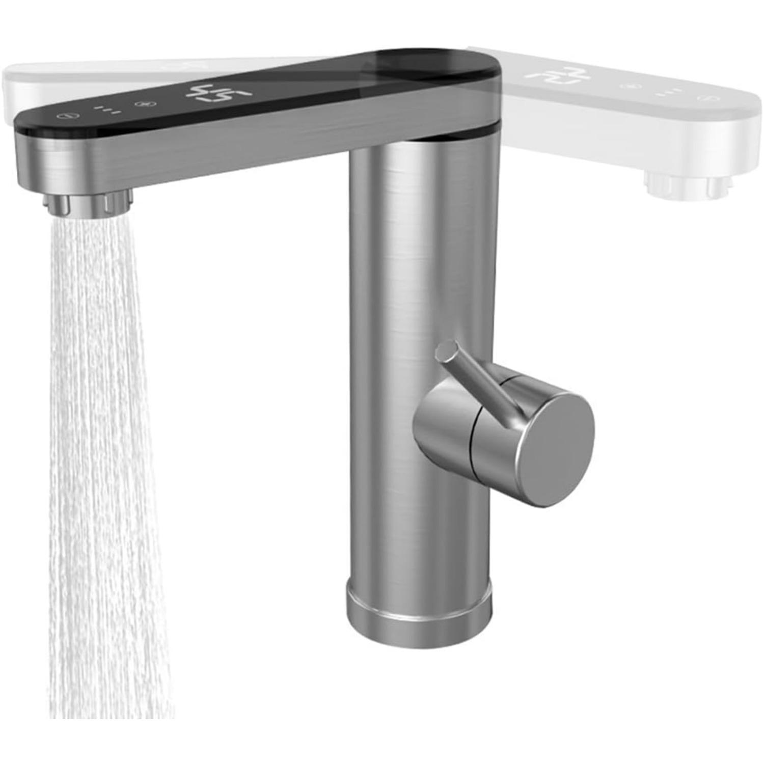 Electric Faucet with Water Heater, 120° Rotating Kitchen Faucet Brushed Stainless Steel Single Lever Water Heater Temperature Display for Kitchen Sink B9