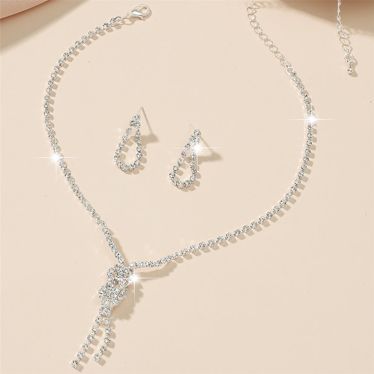 

Элегантный свадебный набор из ожерелья и серег со стразами для свадеб и вечеров