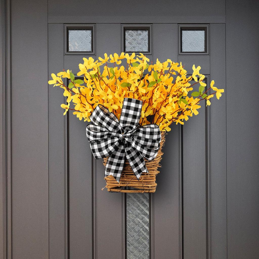 Spring Flower Wreath Basket, Forsythia Door Basket, Yellow Flower Wreath, Front Door, Summer Spring Home Decoration