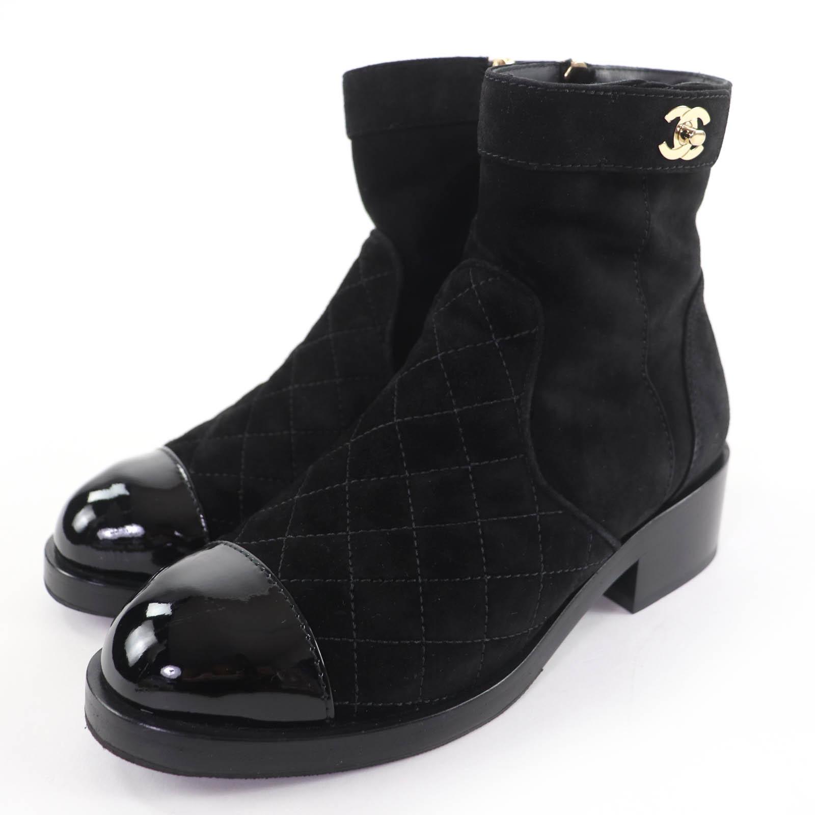 

Great CHANEL short boots COCO Mark Turnlock Matelasse Suede Leather 37 G36763 Used