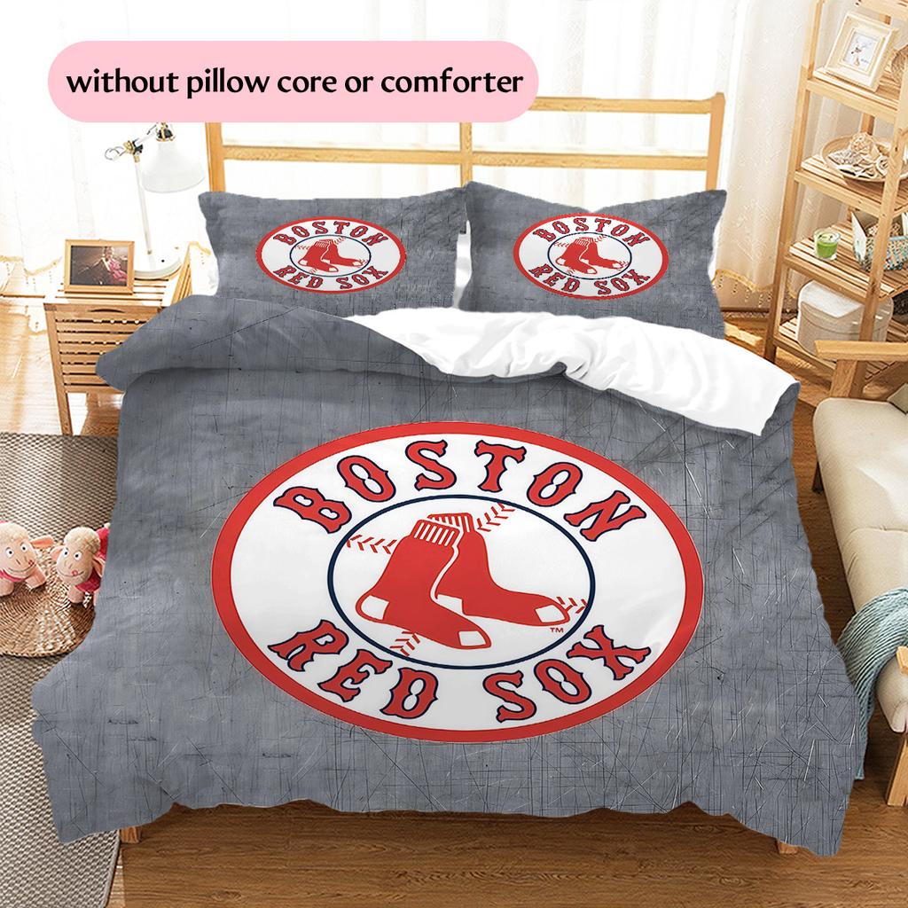 Boston Red Sox Pattern Bedding Quilt Set  Home Decoration  Gift (1 * Duvet Cover + 2 * Pillowcase  Without Core)