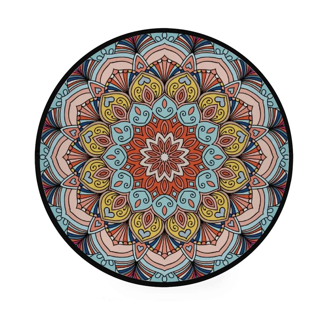 Abstraktní Boho Květinová Mandala Kulatý Koberec Exotický Květinový Kruh Koberec do Obývacího Pokojí Měkká Protiskluzová Podložka do Dětského Pokojí Vstupní Podlahová Rohož