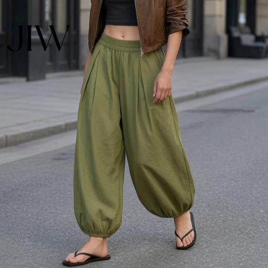 High Waisted Pants Women Wide Leg Barrel Pants, Casual Balloon Relaxed Fit Trousers, Solid Color Pleated Baggy Palazzo