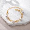 Pulseira de Pérolas de Água Doce Dourada com Contas da Moda para Mulheres Pérolas Naturais com Pulseira de Corrente de Elo Pulseiras Joias com Pingentes