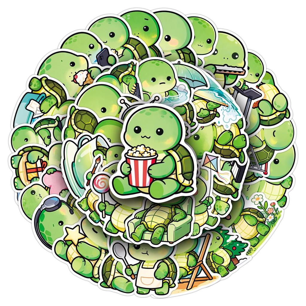 50 Cartoon Googly-Eyed Turtle Stickers - Cute Waterproof Animal Decals for Phones, Laptops, and Water Bottles