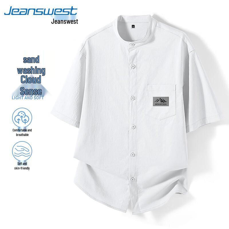 Мужская рубашка с коротким рукавом в американском ретро стиле Henley от Jeanswest 2XL
