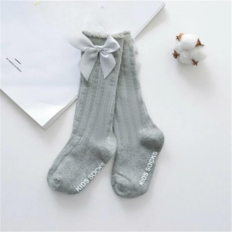 Mädchen-Schlauchsocken, einfarbig, mit Schleife und Buchstabendruck, modisch, atmungsaktiv, warme Strümpfe
