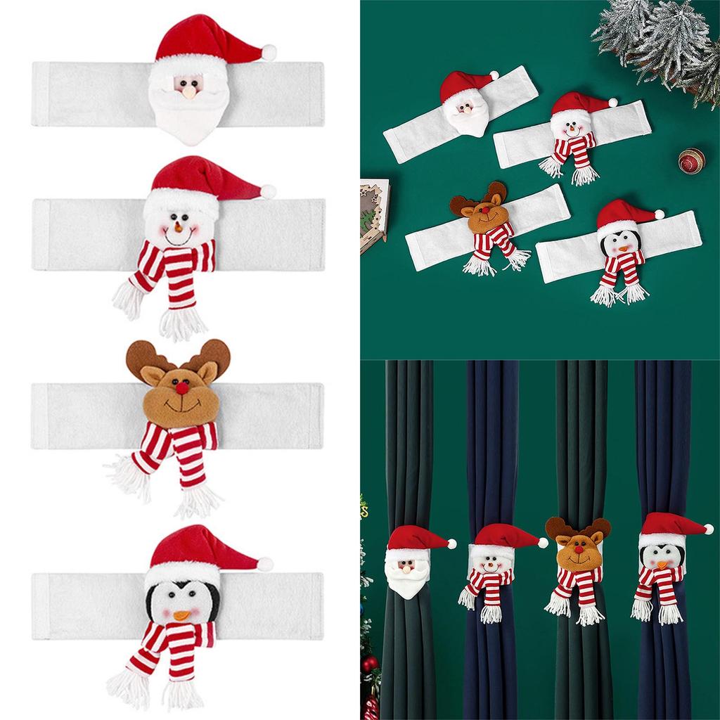 Christmas Plush Cloth Curtain Buckle Cute Cartoon Santa Claus Snowman Elk Curtain Tieback Holders Xmas Ornaments Decor