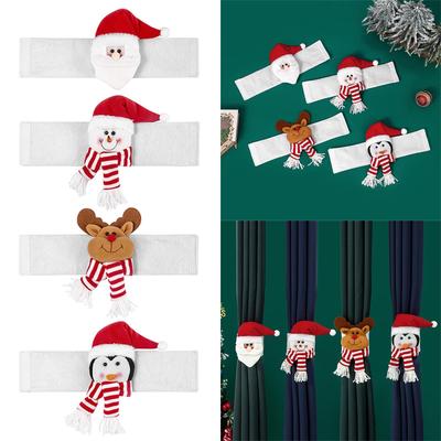 4Pcs Santa Ornament Plush Curtain Tieback Holiday Curtain Holder Xmas Plush Doll Christmas Decor Curtain Clasp Belt